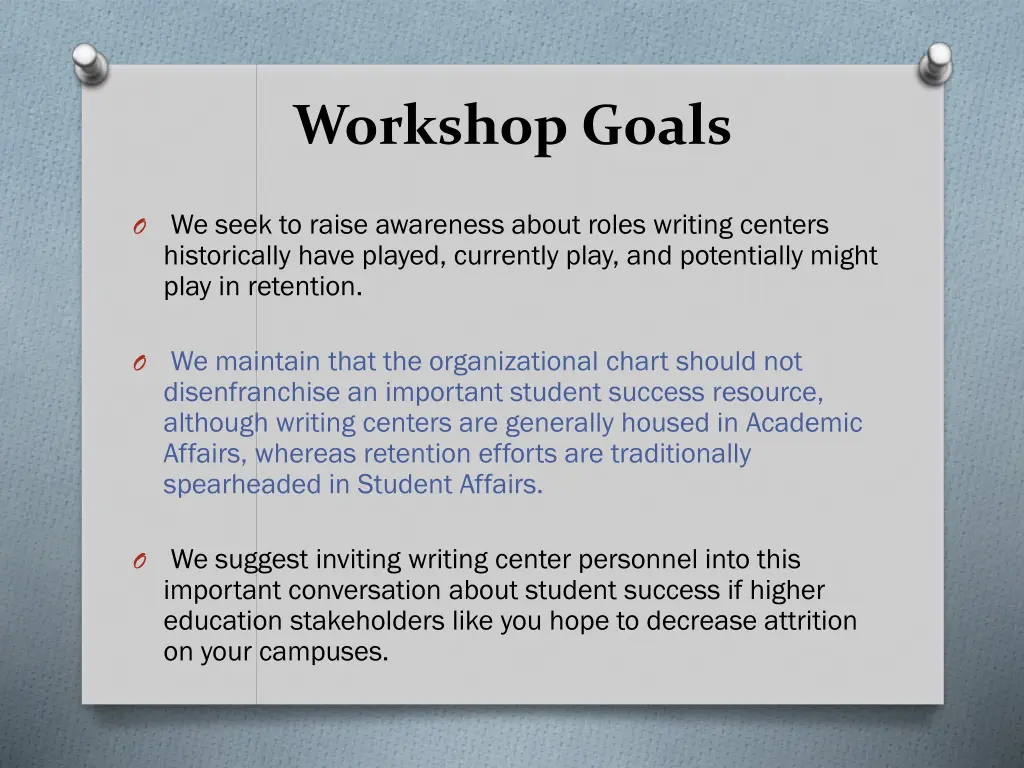 workshop goals