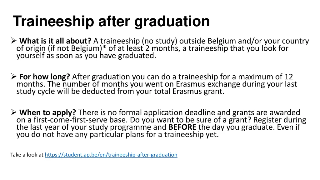 traineeship after graduation