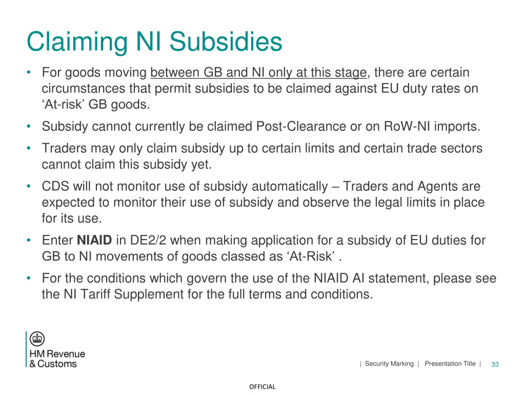 claiming ni subsidies