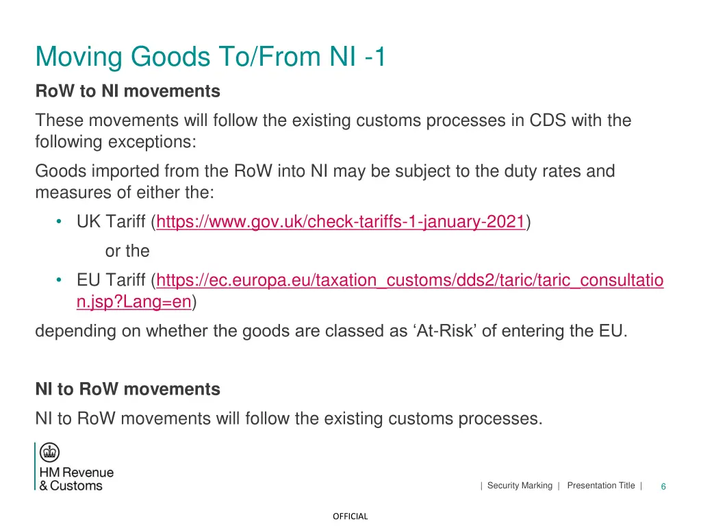 moving goods to from ni 1 row to ni movements