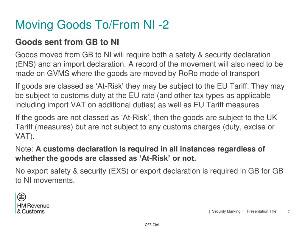moving goods to from ni 2