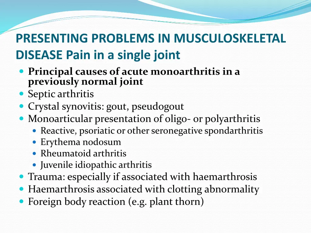 presenting problems in musculoskeletal disease