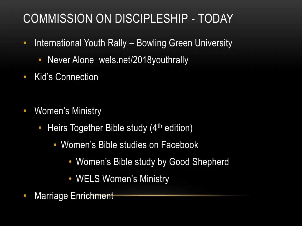 commission on discipleship today