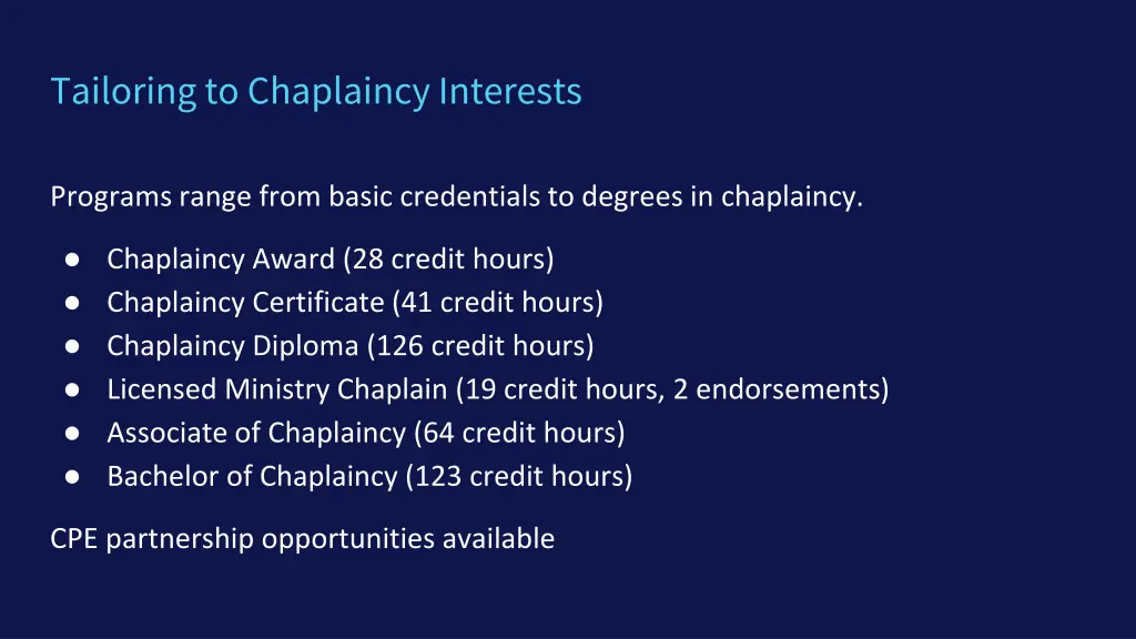 tailoring to chaplaincy interests