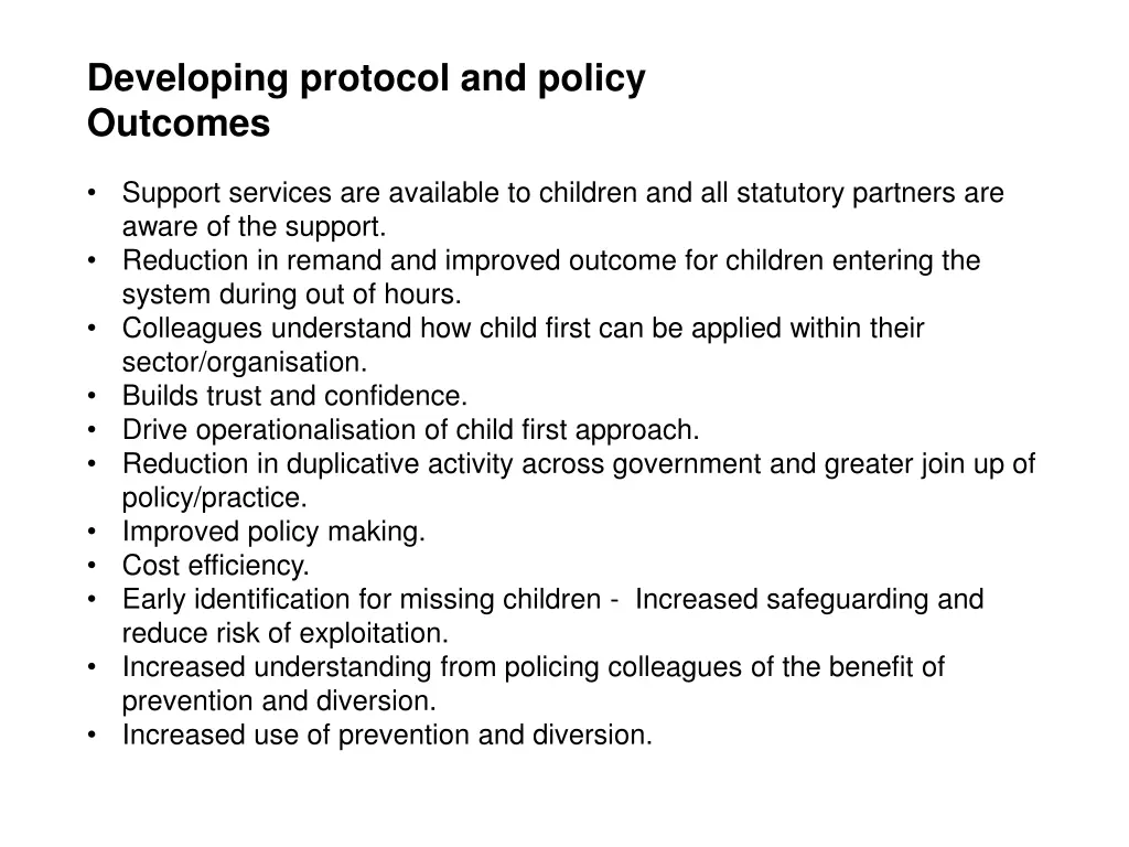 developing protocol and policy outcomes