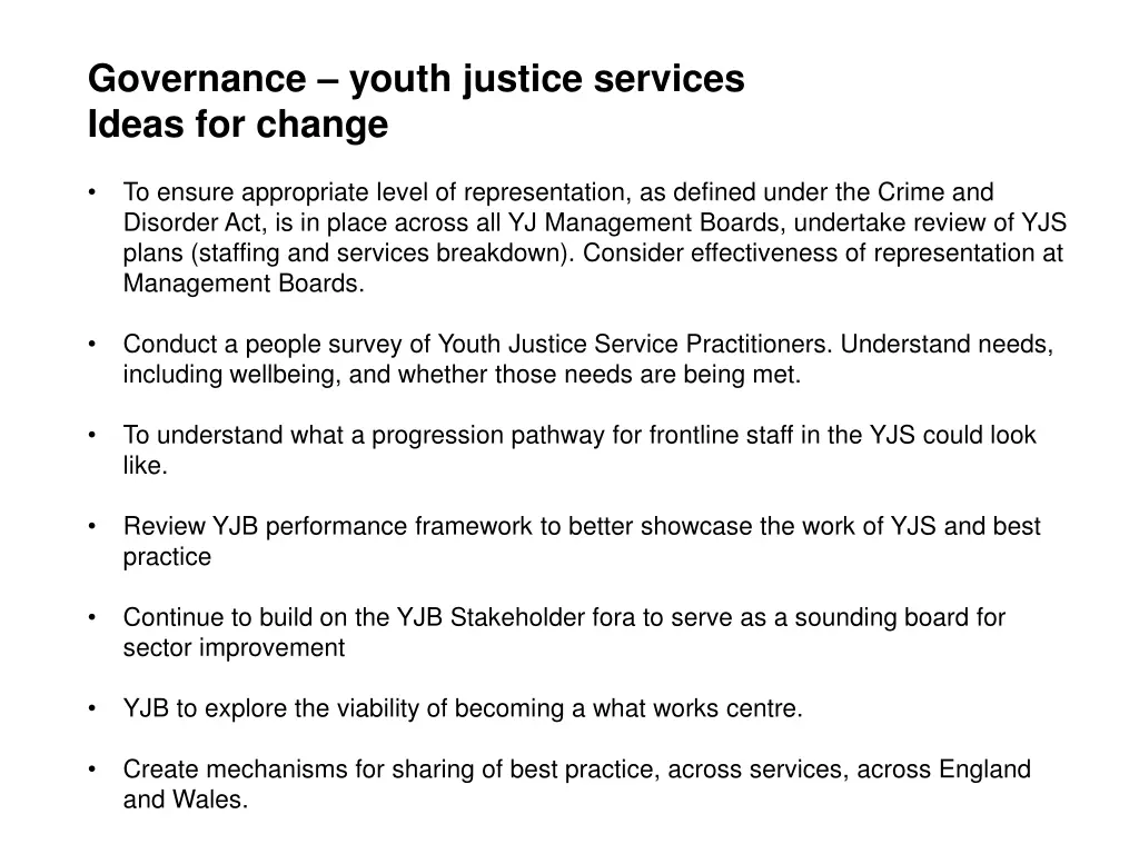 governance youth justice services ideas for change