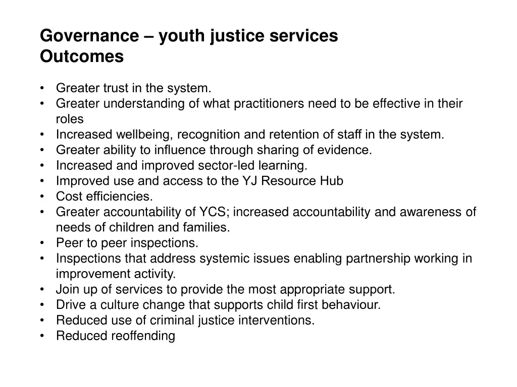 governance youth justice services outcomes