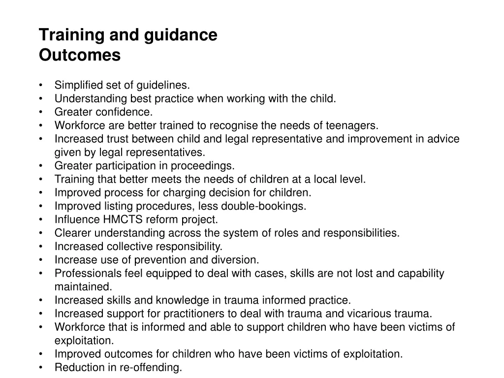training and guidance outcomes