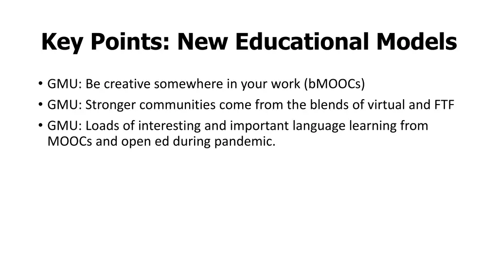 key points new educational models