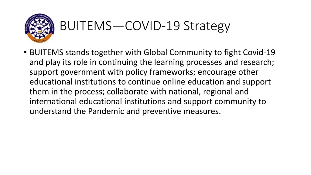 buitems covid 19 strategy