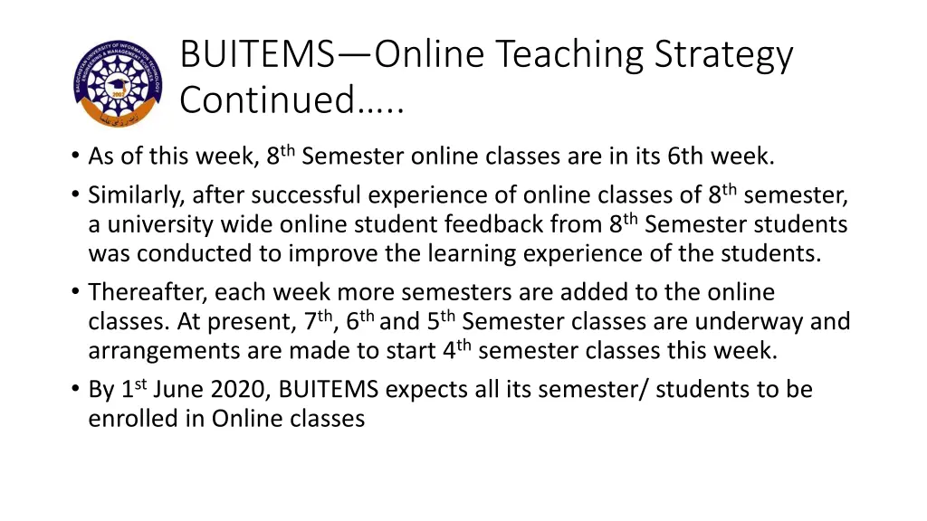 buitems online teaching strategy continued