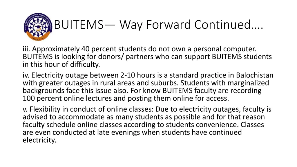 buitems way forward continued