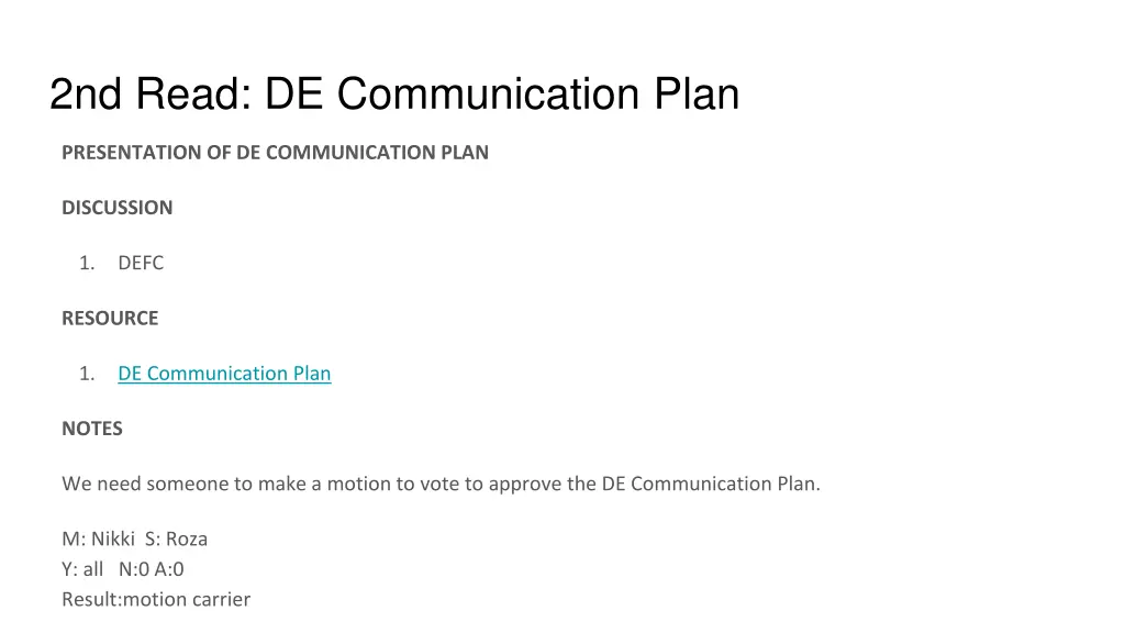 2nd read de communication plan