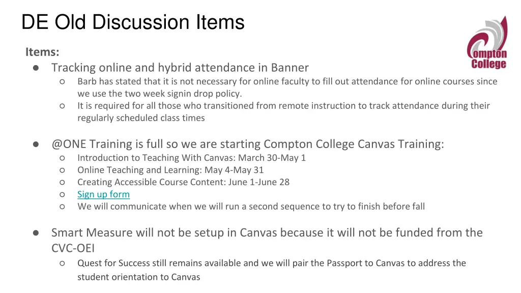de old discussion items