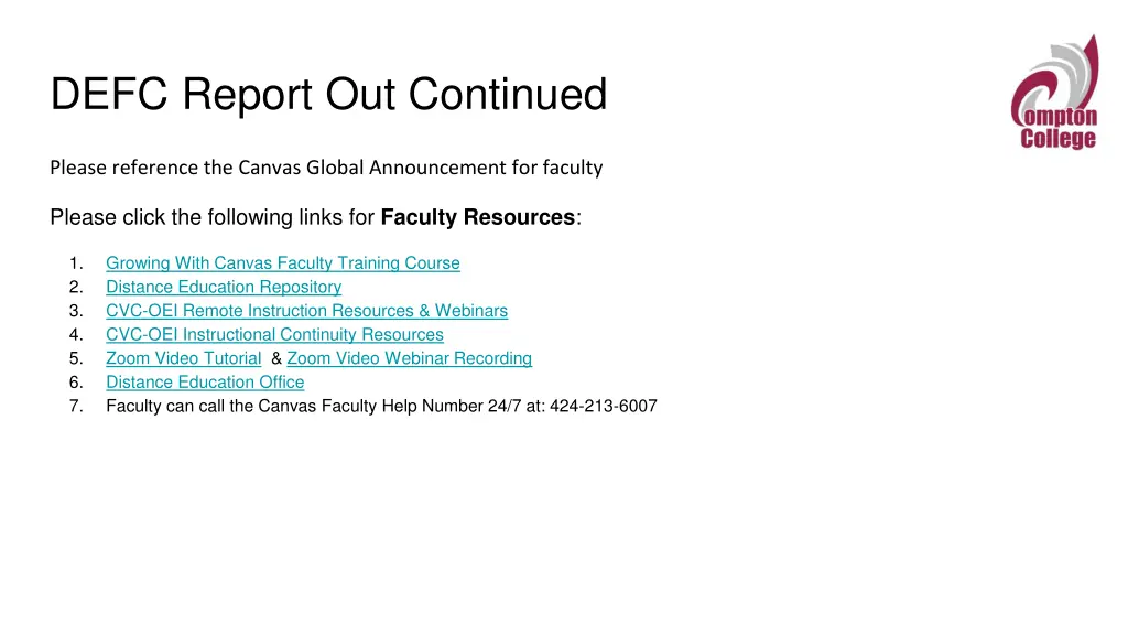 defc report out continued