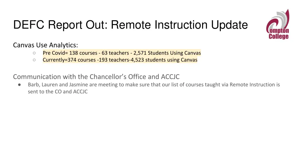 defc report out remote instruction update 1