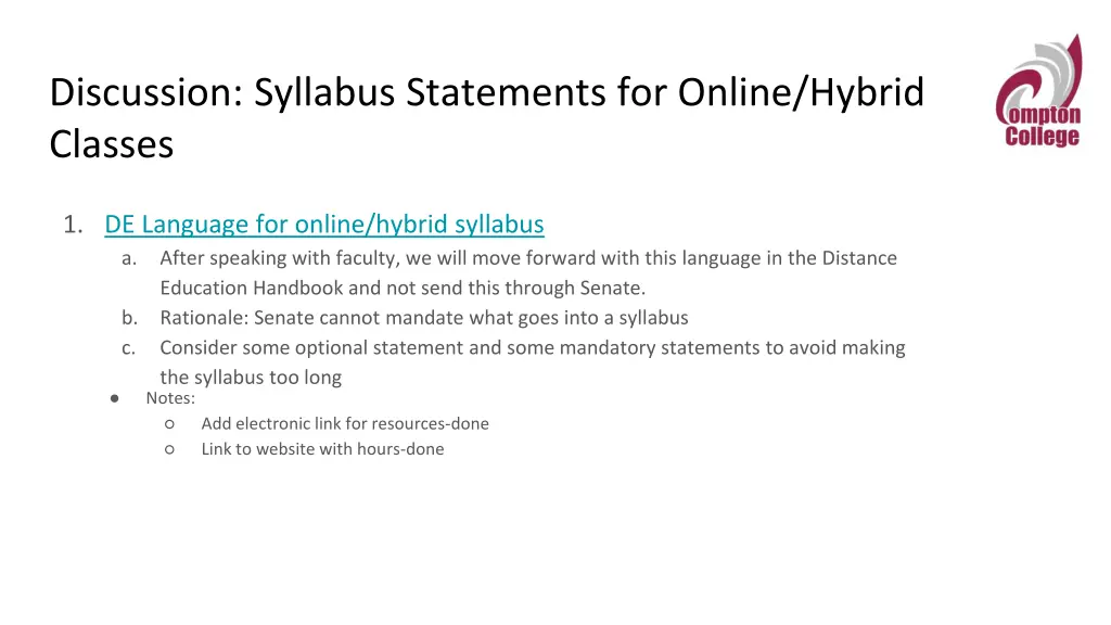discussion syllabus statements for online hybrid