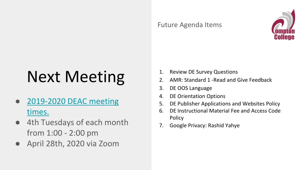 future agenda items