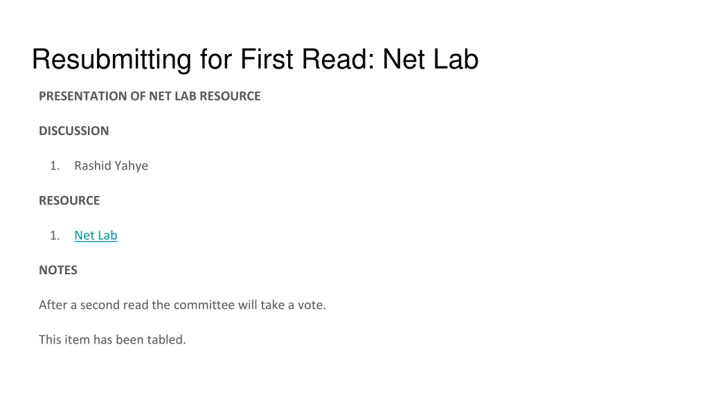 resubmitting for first read net lab