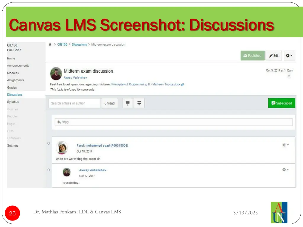 canvas lms screenshot discussions canvas