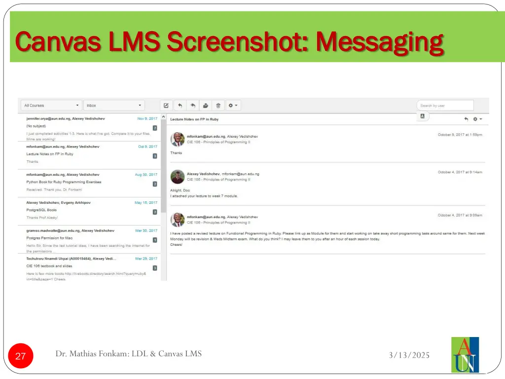 canvas lms screenshot messaging canvas