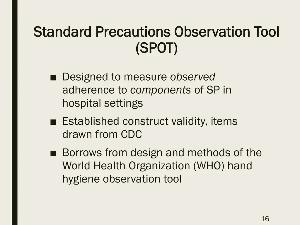 standard precautions observation tool standard