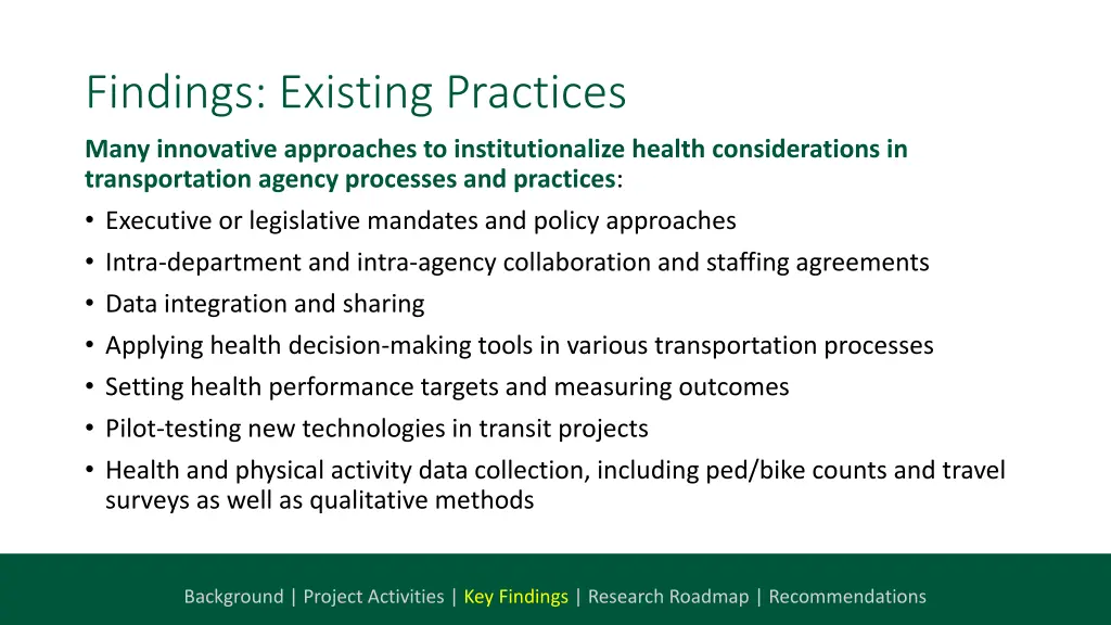findings existing practices