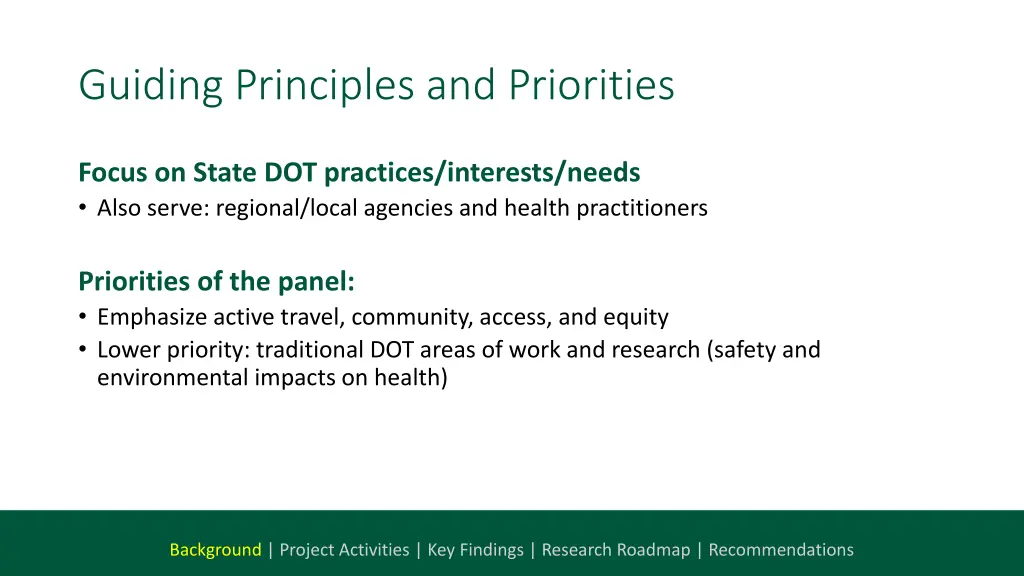 guiding principles and priorities