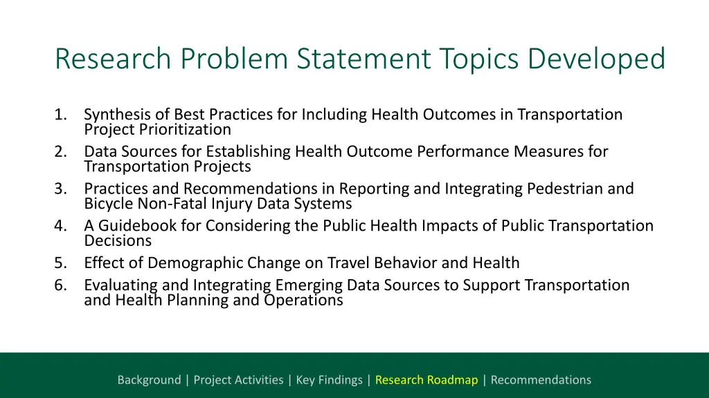 research problem statement topics developed