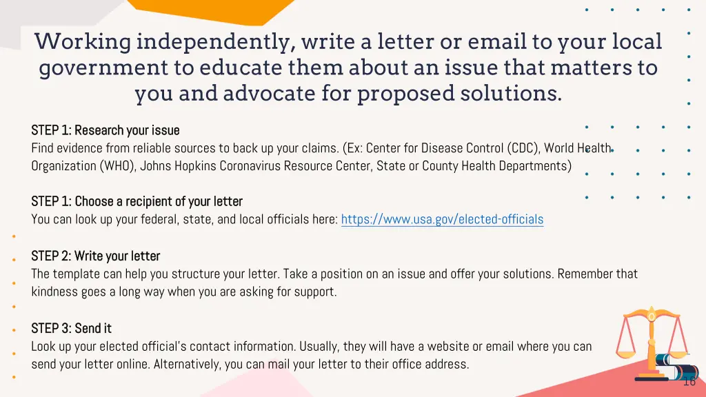 working independently write a letter or email