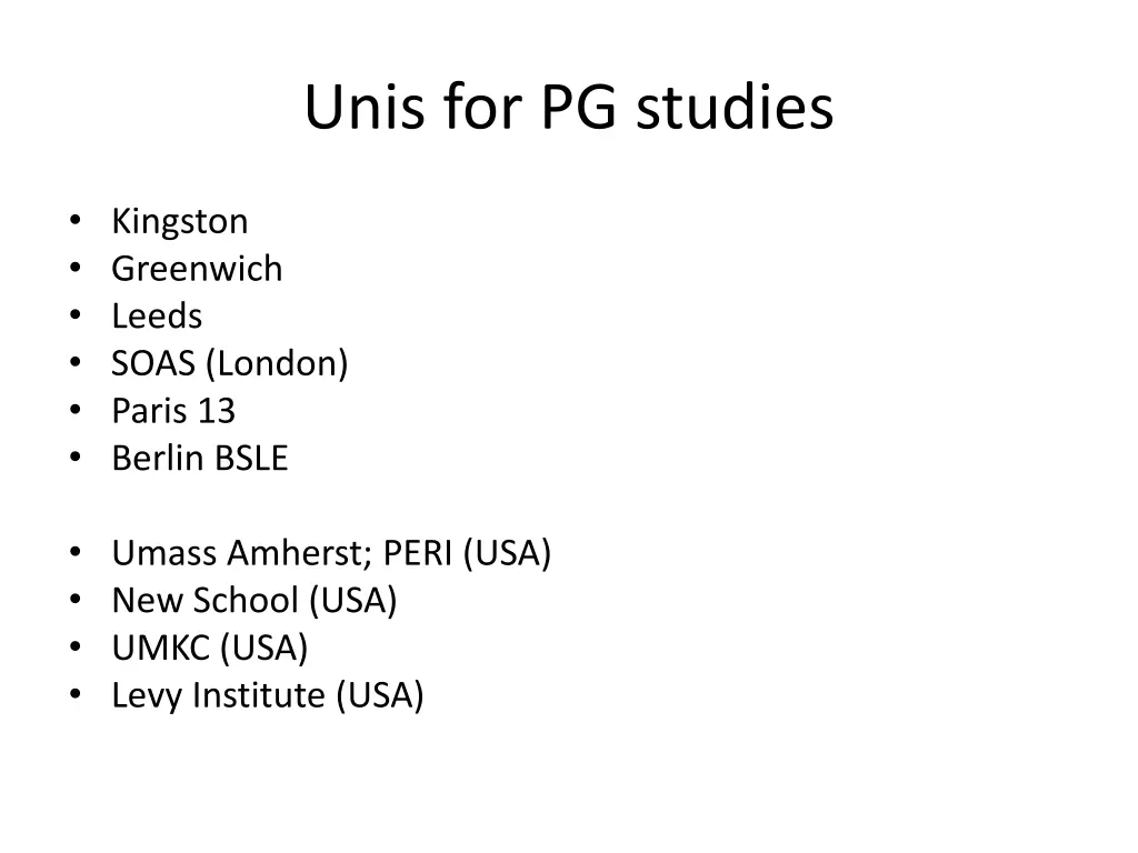 unis for pg studies