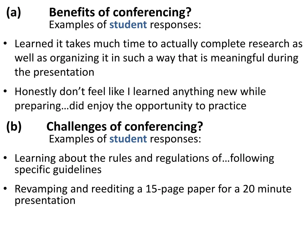 a benefits of conferencing examples of student