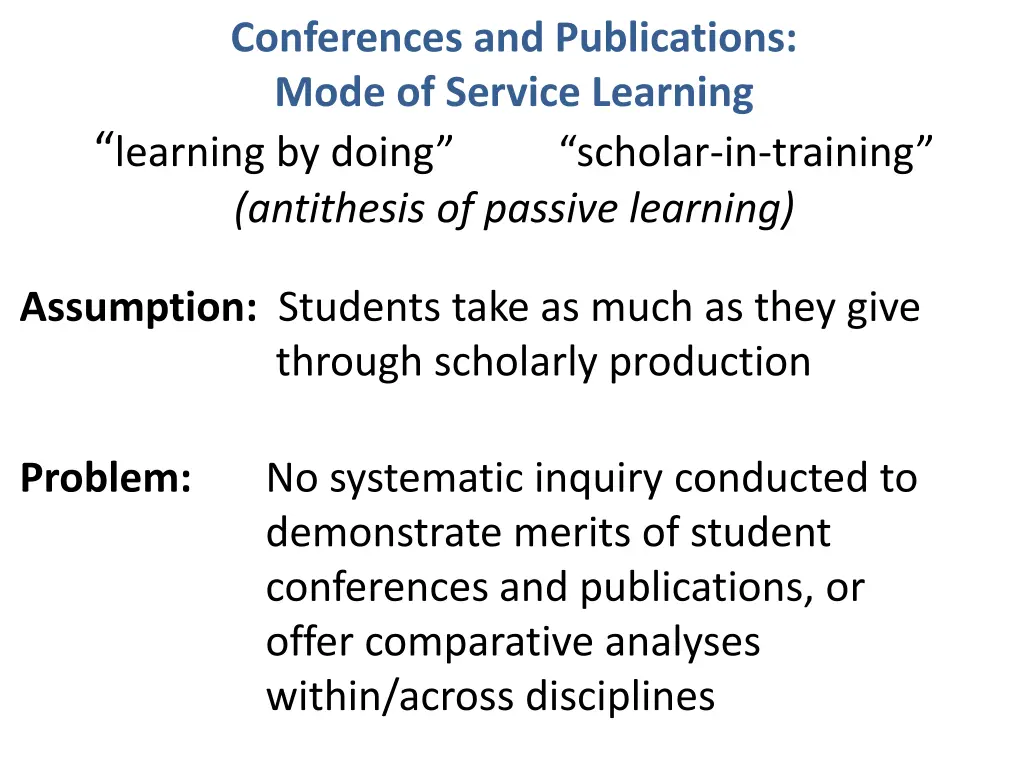 conferences and publications mode of service