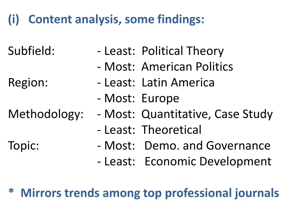 i content analysis some findings subfield least