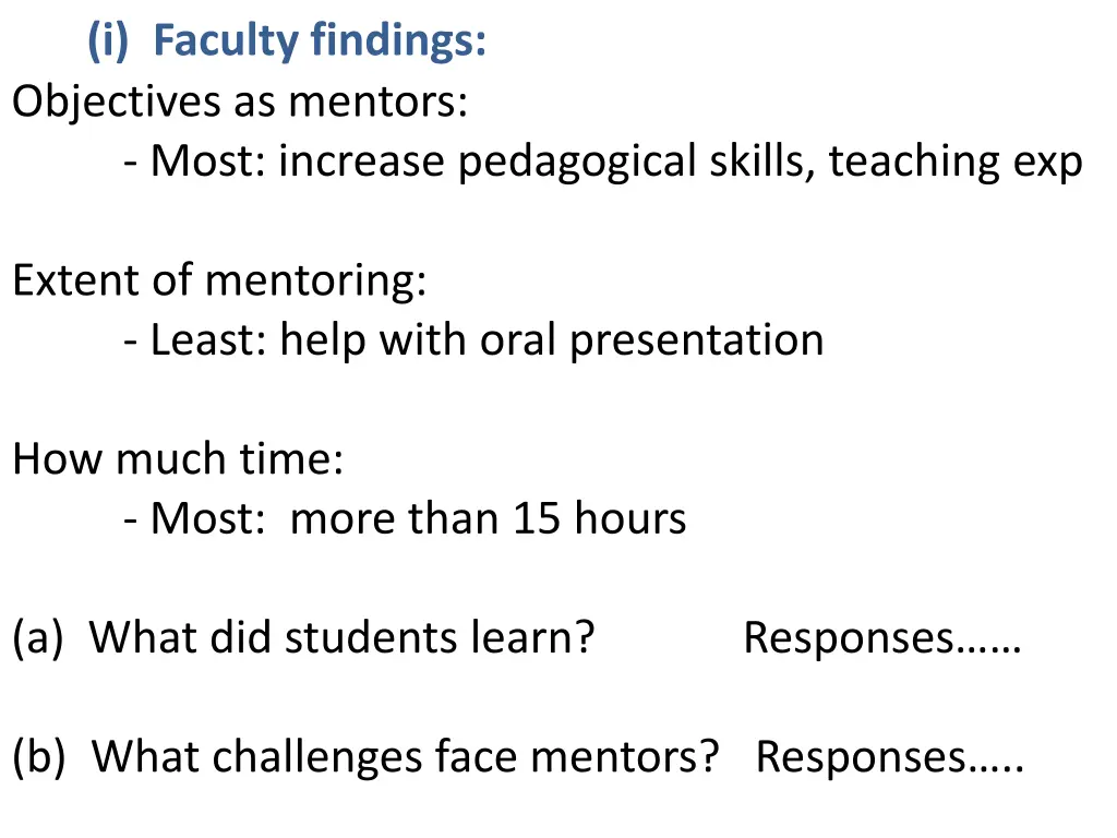 i faculty findings objectives as mentors most