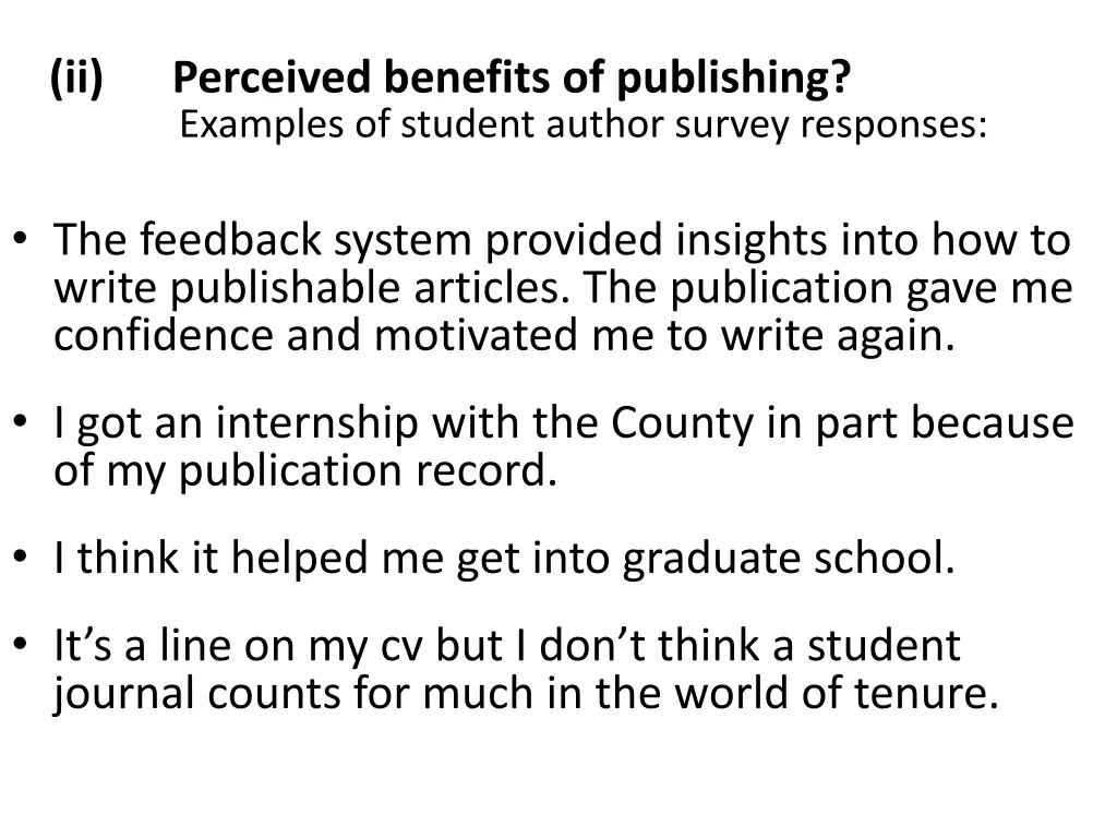 ii perceived benefits of publishing examples