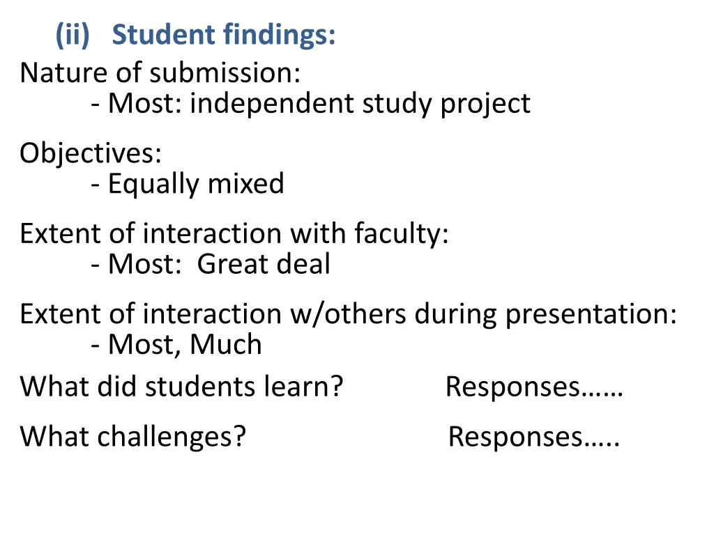 ii student findings nature of submission most
