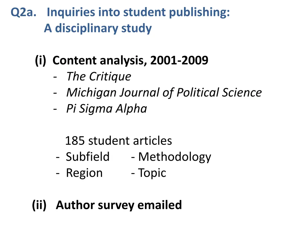 q2a inquiries into student publishing
