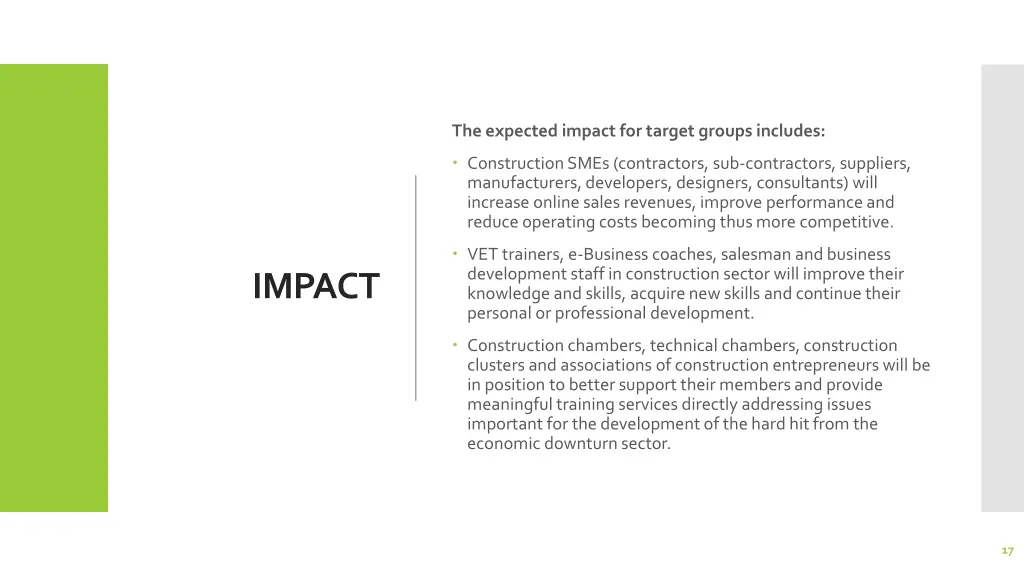 the expected impact for target groups includes