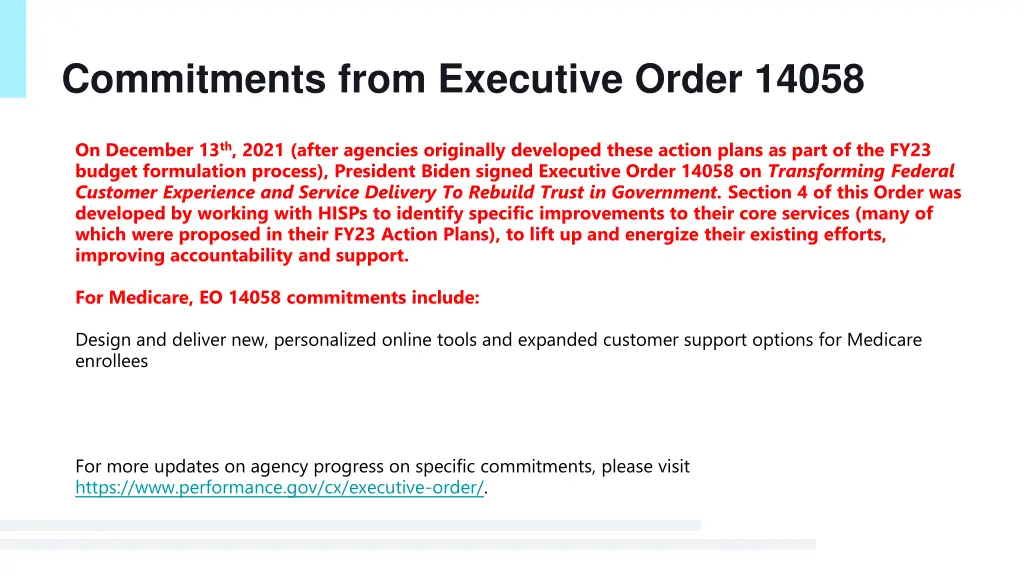 commitments from executive order 14058