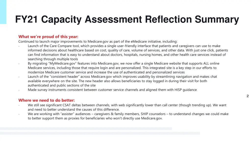 fy21 capacity assessment reflection summary