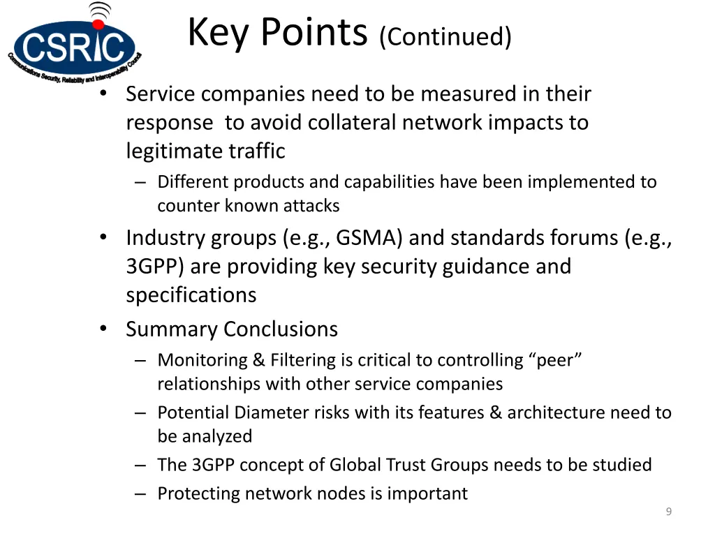 key points continued