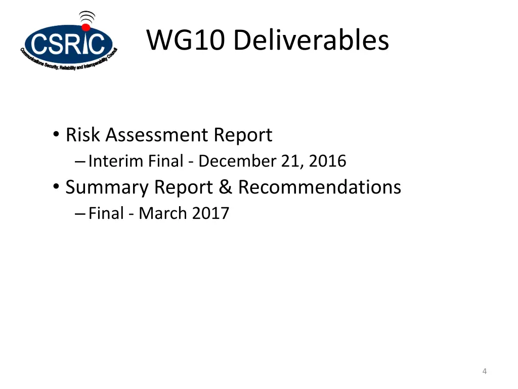 wg10 deliverables