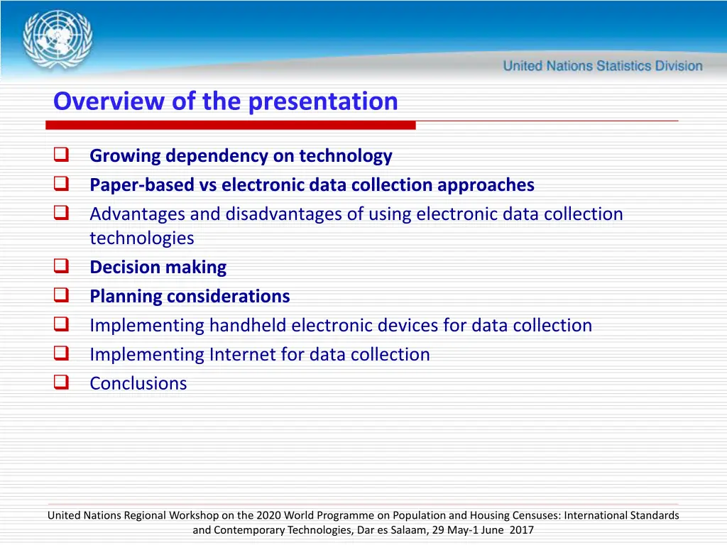 overview of the presentation