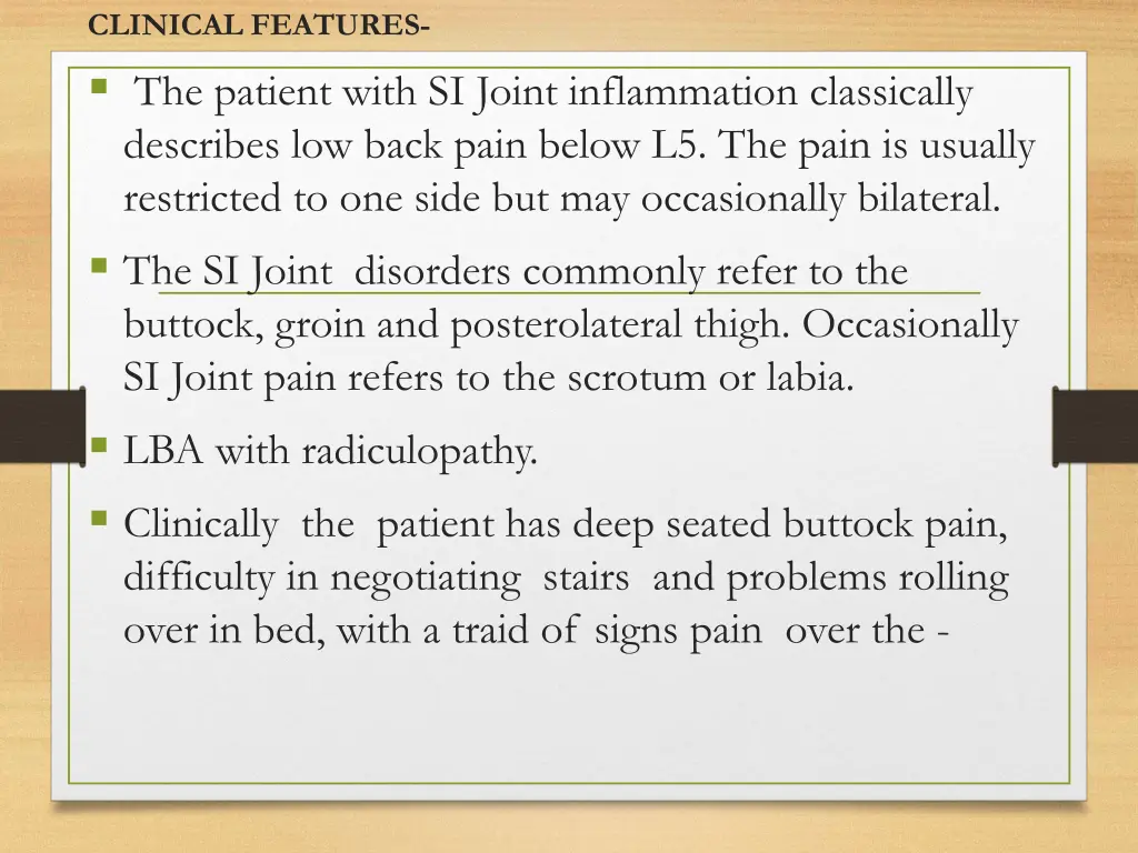 clinical features the patient with si joint
