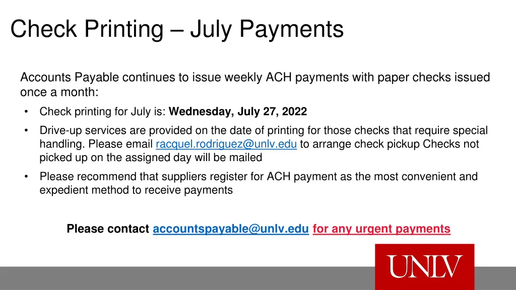 check printing july payments