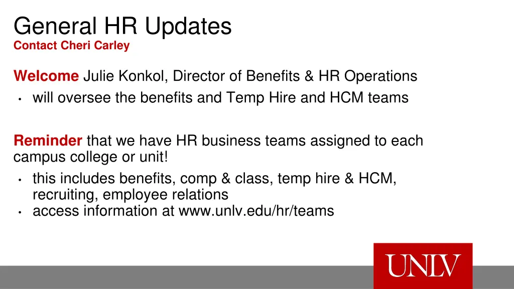 general hr updates contact cheri carley