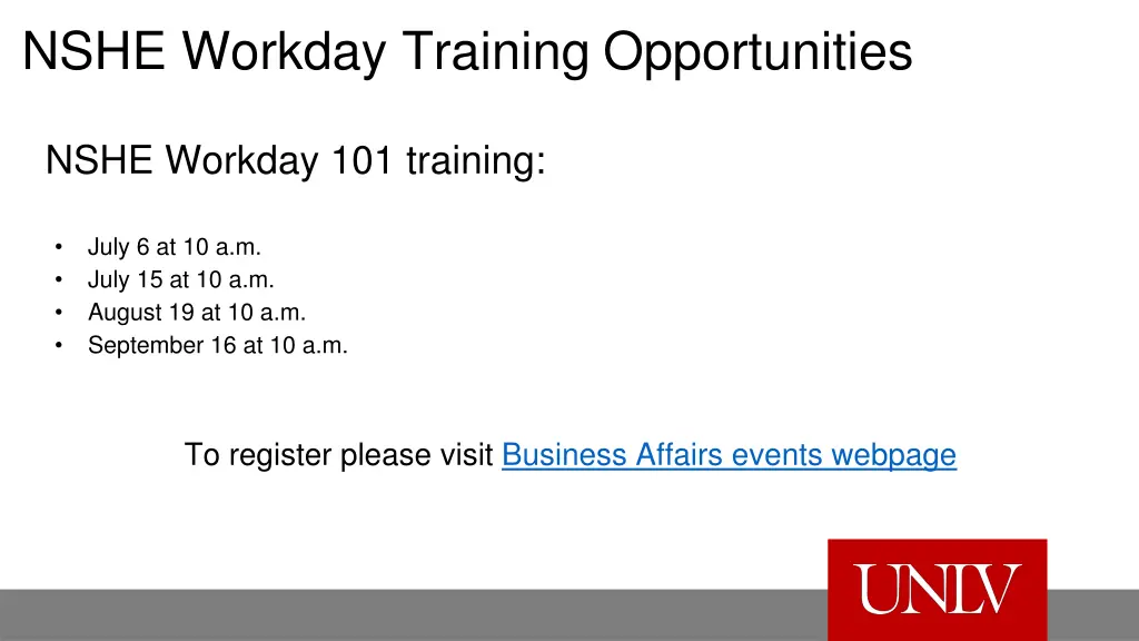 nshe workday training opportunities