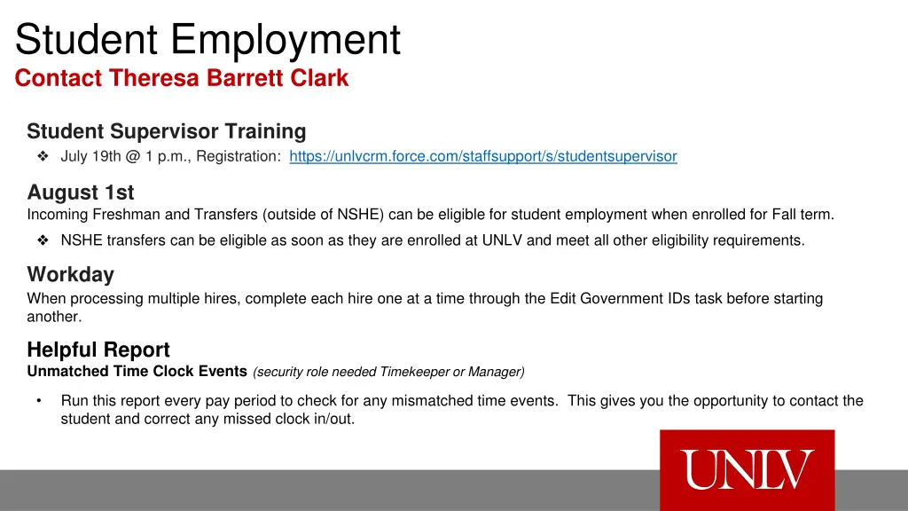 student employment contact theresa barrett clark