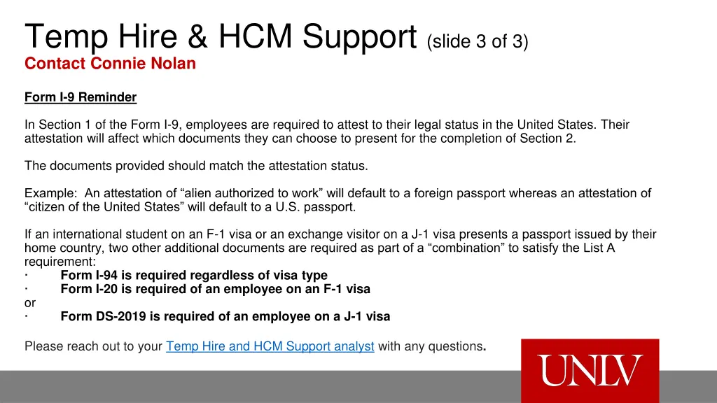 temp hire hcm support slide 3 of 3 contact connie